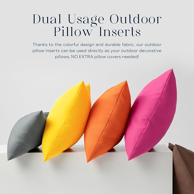 Phantoscope Pack of 2 Premium Dual Usage Outdoor Pillow Inserts, Waterproof Throw Pillows No Cover Needed, Colorful Decorative Couch Sham Cushion Stuffer Patio Couch Tent, Yellow 20 x 20 Inches