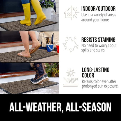 GORILLA GRIP 100% Waterproof All-Season WeatherMax Doormat US Designed Natural Rubber, Stain and Fade Resistant, Low Profile Indoor Outdoor Door Mats, Easy Clean Patio Mat, 17x29, Latte Quatrefoil