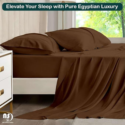 NON Sticky cotton Full Size Sleeper Sofa Sheets, 4 Piece Egyptian Cotton Bed Sheet Set for Sofa Bed, 6" Deep Pocket Fitted Sheet for Pull Out Couch Mattress, 54" x 75", Chocolate Solid