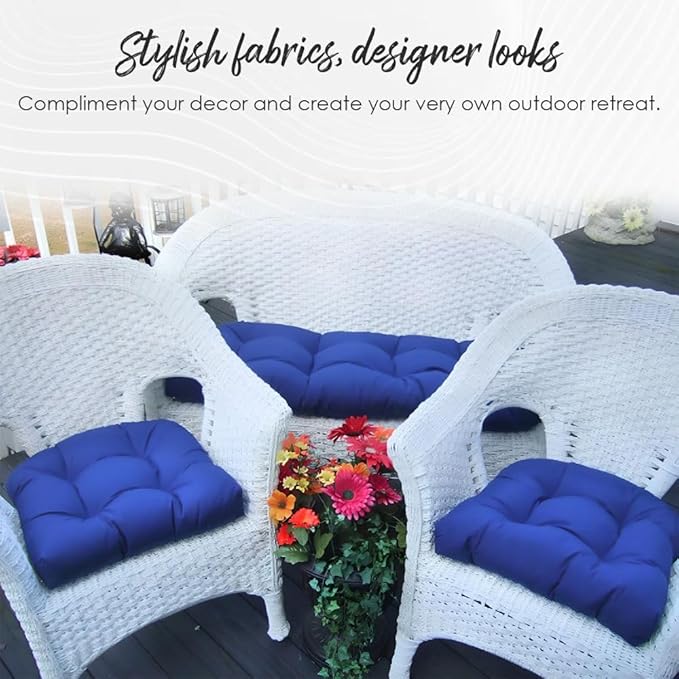 RSH DECOR: Tufted U-Shape Wicker Seat Cushions Set of 2 | 19” x 19” | All-Weather Spun Fabric | Water-Resistant | Outdoor Chair Cushions for Patio Furniture | Oakmont Hightown Festival - Made in USA