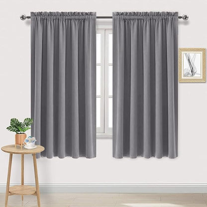 DWCN Blackout Curtains for Living Room Thermal Insulated, Energy Saving & Noise Reducing Bedroom Curtains, Grey, W 70x L 72 Inch, Set of 2 Rod Pocket Curtain Panels