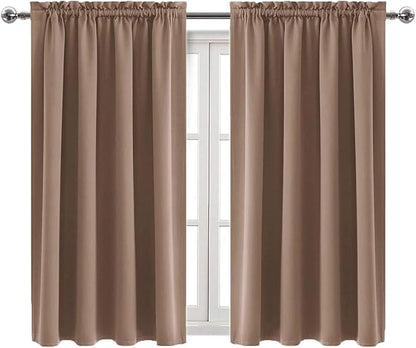 DWCN Blackout Curtains Room Darkening Thermal Insulated Bedroom Curtains Window Curtain Panels, 42 x 45 inches Long, Set of 2 Khaki Rod Pocket Drapes