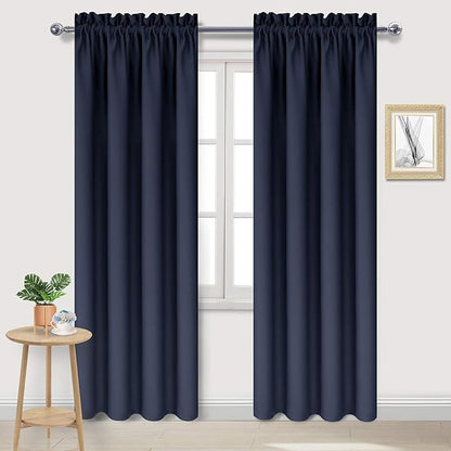 DWCN Navy Room Darkening Blackout Curtains - Thermal Insulated Privacy Energy Saving Window Curtain Drapes 38 x 72 inch Length, Set of 2 Bedroom Living Room Curtains