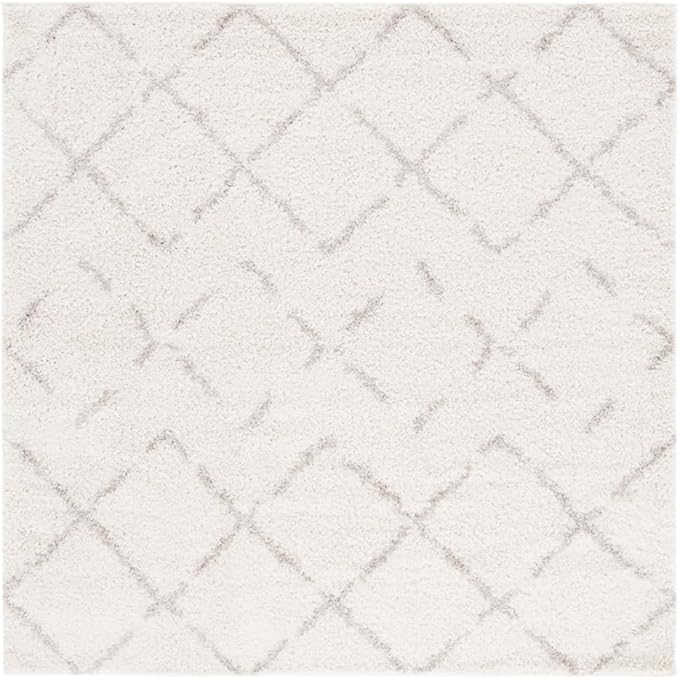 SAFAVIEH Arizona Shag Collection Area Rug - 9' Square, Ivory & Beige, Moroccan Boho Design, Non-Shedding & Easy to Clean, Ideal for Living Room, Bedroom, Dining Space (ASG743A)