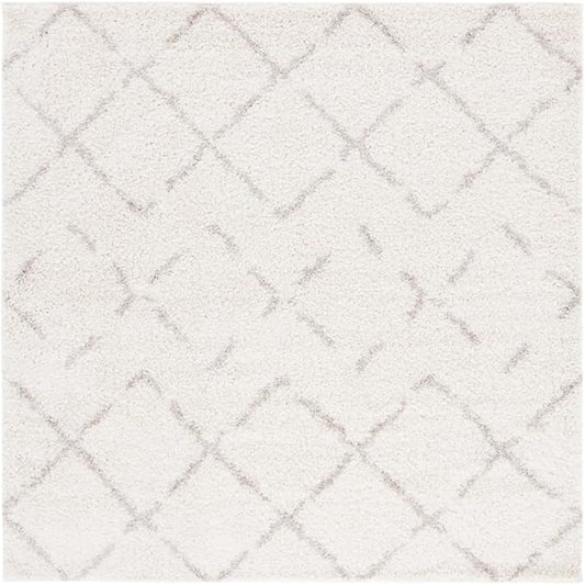 SAFAVIEH Arizona Shag Collection Area Rug - 9' Square, Ivory & Beige, Moroccan Boho Design, Non-Shedding & Easy to Clean, Ideal for Living Room, Bedroom, Dining Space (ASG743A)