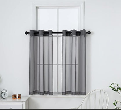 PI Dark Grey Sheer Curtains 45 Inches Length with Eyelets,Voile Light Filtering Small Window Curtains for Kitchen/Bathroom/Farmhouse/Basement 2 Panels(Dark Grey,W42XL45)