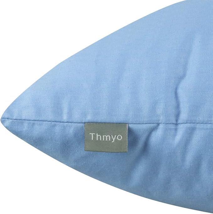 Thmyo 4-Pack 100% Cotton Comfortable Solid Decorative Throw Pillow Case, Square Cushion Cover Pillowcase Sublimation Blank Pillow Covers DIY Throw Pillowcase for Sofa(16x16 inch/ 40x40cm,Sky Blue)