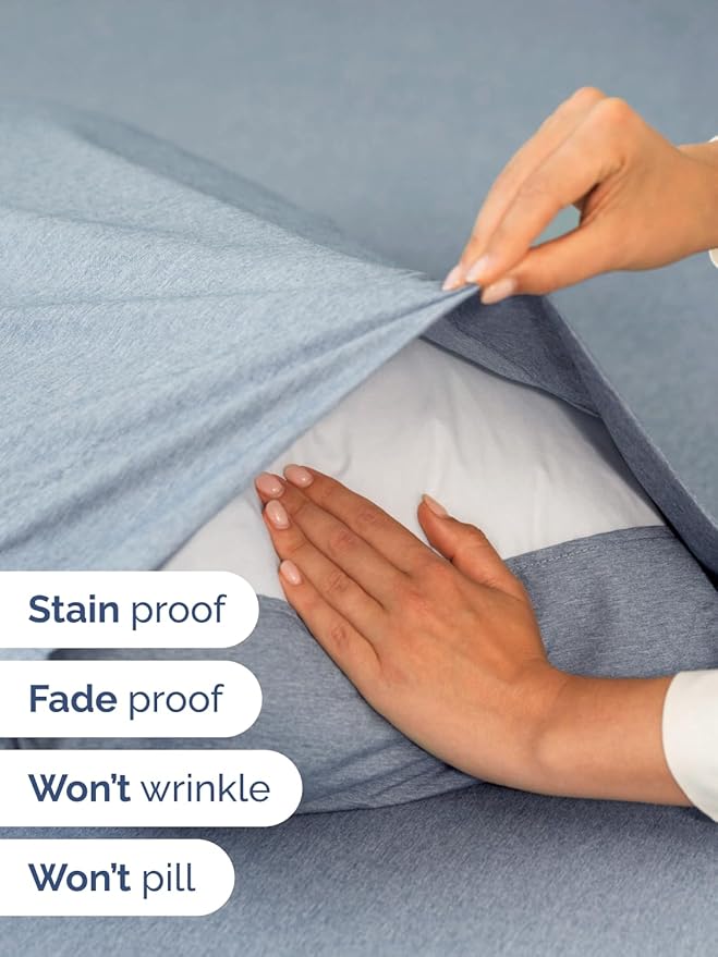 Extra Deep Pocket Full Sheets - 4 Piece Breathable & Cooling Bed Sheets - Hotel Luxury Sheet Set - Soft, Wrinkle Free & Comfy - Easily Fits Extra Deep Mattresses - Deep Pocket Heathered Blue Sheets