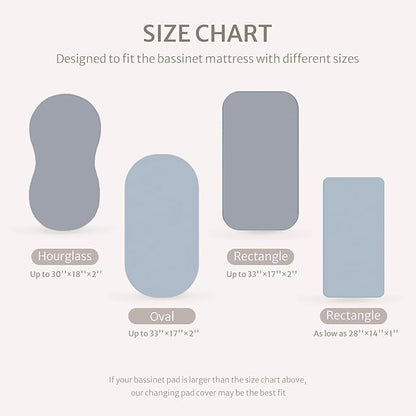 Blissful Diary Muslin Bassinet Sheets for Baby Girls Boys, Boho Soft Cotton Fitted for Oval Hourglass Rectangle Mattress, 2 Pack(Light Blue&Grey)