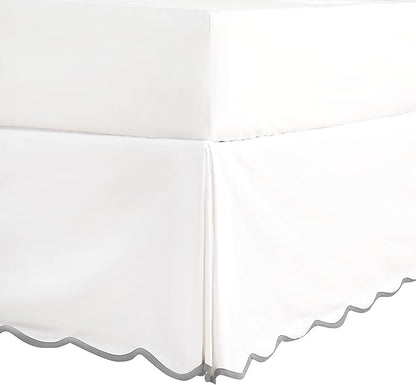 HIG Off White Chic Queen Bed Skirt - Easy Fit Scallop Edge Pleated Bedskirts, 14 Inch Drop Anti-Slip Dust Ruffle, Thick Fabric for Enhanced Privacy, Pre-Washed for Long-Lasting Use(N60022)