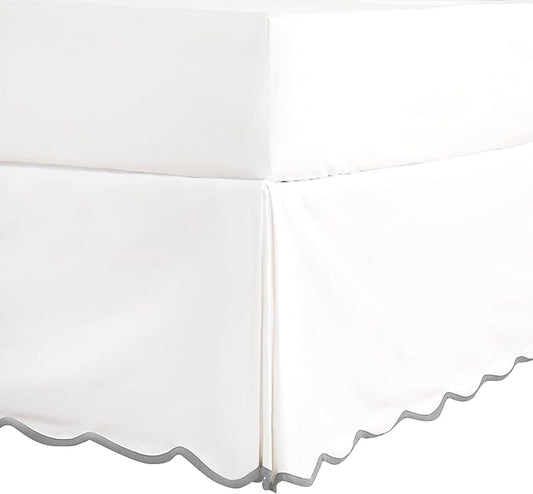 HIG Off-White Chic Twin XL Bed Skirt - Easy Fit Scallop Edge Pleated Bedskirts, 14 Inch Drop Anti-Slip Dust Ruffle, Thick Fabric for Enhanced Privacy, Pre-Washed for Long-Lasting Use(N60022)