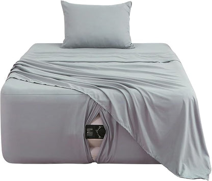 Extra Deep Pocket Twin Sheet Set for Air Mattress, 3 Piece Air Bed Sheets Set with 18-24 Inches Depth, Soft & Breathable Inflatable Bed Sheet Set with Flat Sheet, Fitted Sheet and Pillowcase, Grey