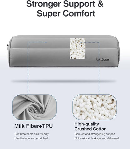 Luxtude Inflatable Bolster Pillow for Legs, Half Moon Pillow Knee Pillow for Back Sleeping, Leg Pillow for Side Sleeping, Leg Elevation Pillow for Knee Support, Lower Back & Head, Ankle and Foot