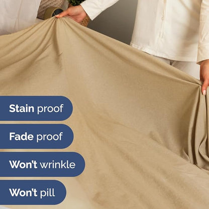 Split Head King Sheet Set – 4 Piece Flex Split Top King Sheets for Adjustable Beds - Fits 14” to 16" Mattress w/ Deep Pockets - Breathable & Cooling - Luxury Bedding and Wrinkle Free - Heathered Tan