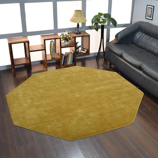 Hand Knotted Loom Wool ECO-Friendly Area Rugs - 10'x10', Octagon, Orange Color, Solid Plain Design, High Pile Handmade Anti Skid Area Rugs for Living Room, Bed Room (L00111)