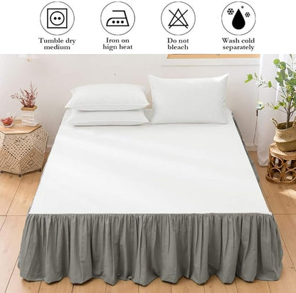 BISELINA French Linen Bed Skirt with Pleated Frills 14-Inch Tailored Drop Natural Flax Cotton Blend Dust Ruffle Soft Cozy Farmhouse Bedding (14" Queen, Grey)