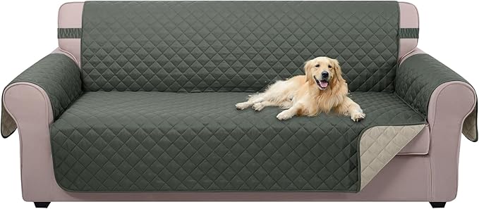 U-NICE HOME Reversible Sofa Cover Couch Cover for Dogs with Elastic Straps Water Resistant Furniture Protector for Pets Couch Cover for 3 Cushion Couch (Sofa, Grey/Beige)