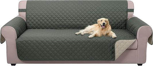 U-NICE HOME Reversible Sofa Cover Couch Cover for Dogs with Elastic Straps Water Resistant Furniture Protector for Pets Couch Cover for 3 Cushion Couch (Sofa, Grey/Beige)