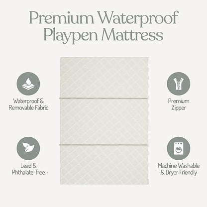 Sleepah Pack and Play Mattress Waterproof & Washable Cover Foldable Tri-Fold Pad 38 x 26 x 1.5 Pad for Babies and Toddlers Play Yards Mattresses Fits Most Playpens