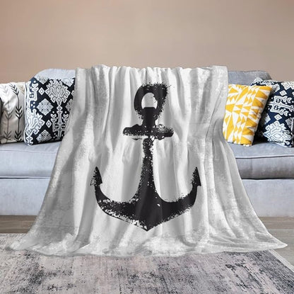 Nautical Anchor Blanket Modern Abstract Light Grey Black Anchor Art Print Soft Cozy Lightweight Throw Blanket for Women Men Bedroom Living Room Dorm Chair Sofa Travel 40x50in