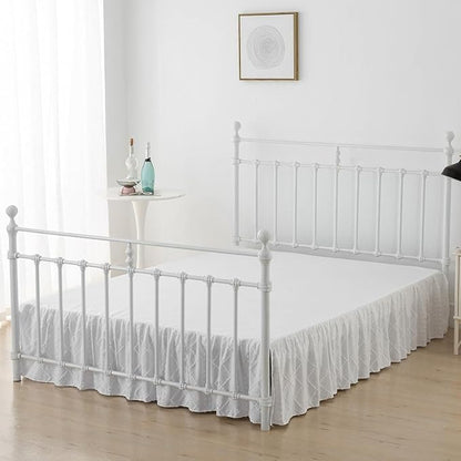 Bed Skirt Full Size Ruffled Bed Skirt with Split Corners, 18 Inch Drop Dust Ruffle Bed Skirts with Platform, Boho Tufted Shabby Chic Full Size Bed Skirts, White