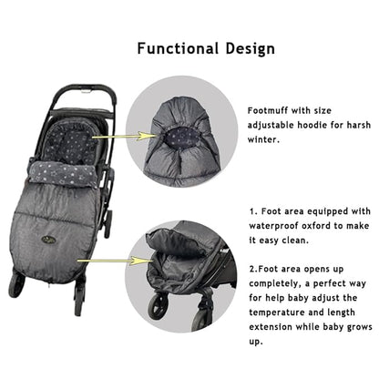 CozyMe Stroller Footmuff, Stroller Hooded Blanket for Toddler, Stroller Bunting Bag with Multi Purpose Fleece Lined Warm Winter Stroller Cover, M6-4T,Heather Grey