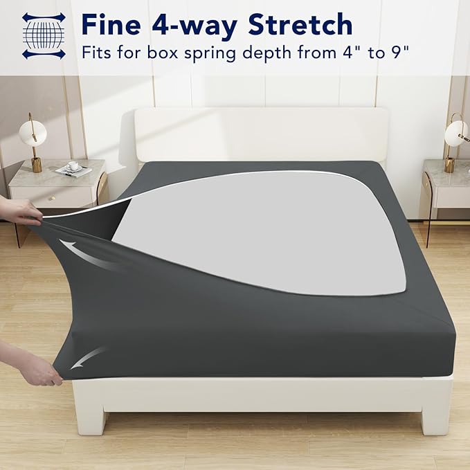 PureFit Stretchy Box Spring Cover Full - Elastic Fitted Box Spring Wrap Around 4 Sides, Wrinkle & Fading Resistant Fits Full Size Beds, Dark Gray