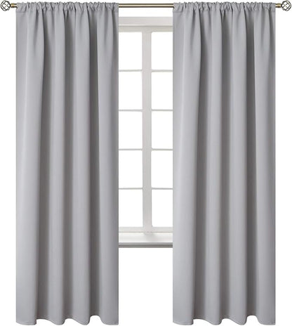 BGment Rod Pocket Blackout Curtains for Bedroom - Thermal Insulated Room Darkening Curtain for Living Room, 52 x 72 Inch, 2 Panels, Light Grey