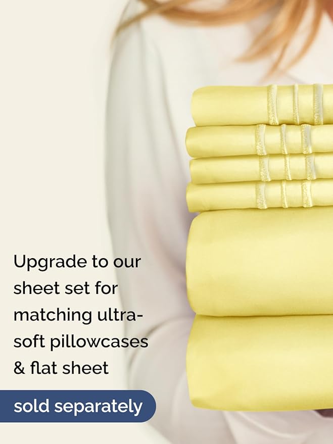 Extra Deep Twin XL Fitted Sheet - Hotel Luxury Single Fitted Sheet Only - Easily Fits 18 inch to 24 inch Mattress - Ultra Soft, Wrinkle & Fade Free w/Extra Deep Pockets - Breathable & Comfy - Yellow