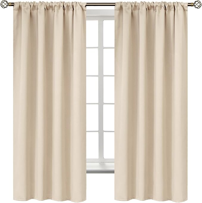 BGment Champagne Blackout Curtains 63 Inches Length for Bedroom - Rod Pocket Room Darkening Window Drapes Thermal Insulated for Living Room Office, 2 Panels, 42 x 63 Inch