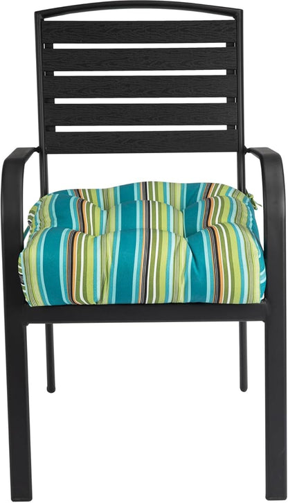 FUNHOME Outdoor Chair Cushions 19 x19 Inch,Water Resistant Tufted Seat Cushions 19",Reversible,Weather Resistant,Rounded Back Wicker Chair Cushion for Patio Garden Furniture(Green Stripe)