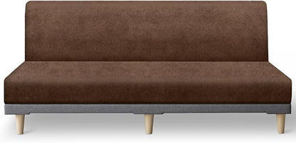 molasofa Leather Like Stretch Futon Slipcover Armless Futon Bed Sofa Cover Furniture Protector with Elastic Bottom, Soft and Washable Futon Cover for Sofa Bed Stay in Place（Larger，Light Brown）