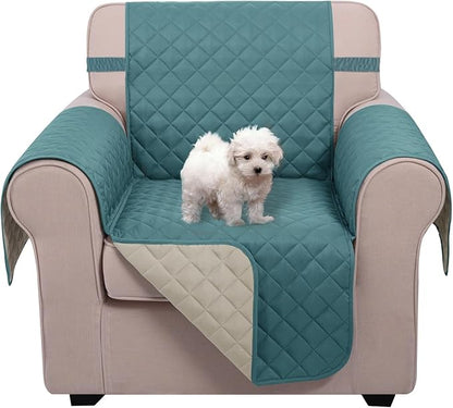 U-NICE HOME Recliner Chair Covers Reversible Chair Cover Pet Covers for Dogs with Elastic Straps Water Resistant Diamond Quilted (23''Recliner Small, Blue/Beige)