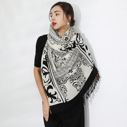 DANA XU 100% Merino Wool Extra Large Pashmina Blanket Travel Scarf Cashmere Wrap for Women Fall Winter Oversize Shawl Floral