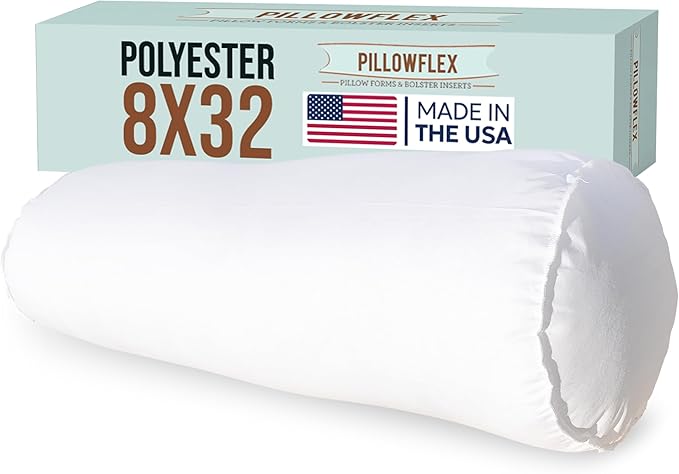 Pillowflex Bolster Pillow (8x32) - Round Roll Pillow Bolster Insert, Plush Polyester-Filled Insert for Decorative Shams, Odorless, Lint and Dust-Free Polyester Filling, No Lumps - (White)