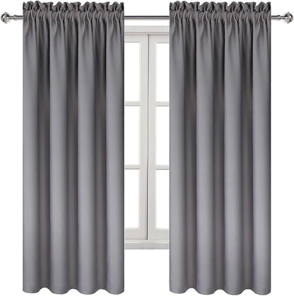 DWCN Blackout Curtains for Bedroom - Thermal Insulated Privacy Energy Saving Rod Pocket Drapes for Living Room, W 38 x L 63 Inch, Grey, Set of 2