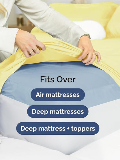 Extra Deep Queen Fitted Sheet - Hotel Luxury Single Fitted Sheet Only - Easily Fits 18 inch to 24 inch Mattress - Ultra Soft, Wrinkle Free w/Extra Deep Pocket - Easy-Care, Breathable & Comfy - Yellow