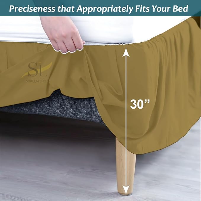 Shreem Linen Ruffled Bed Skirt with Split Corners, Gathered Style, 100% Microfiber, 30-Inch Drop, Dust Ruffle Bedskirt with Platform, Full-XL, Taupe
