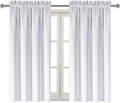 DWCN Blackout Curtains Thermal Insulated Energy Saving Bedroom and Kitchen Curtains Window Treatments, W 38 x L 45 Inch, Set of 2 Greyish White Rod Pocket Drapes