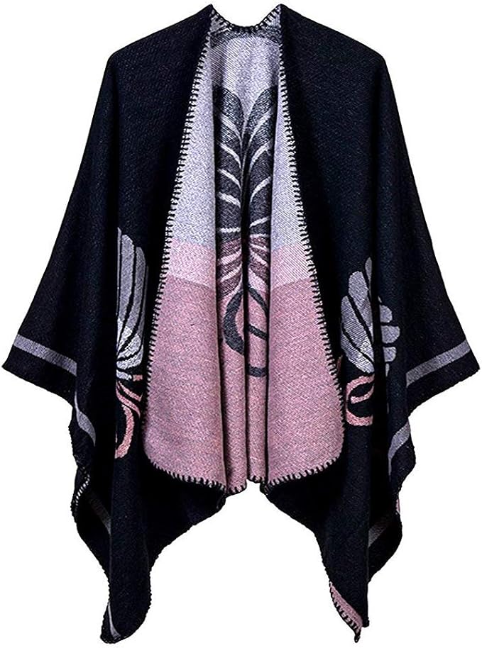 Women's Vintage Pattern Open Front Poncho Cape Shawl Winter Shawl Wraps