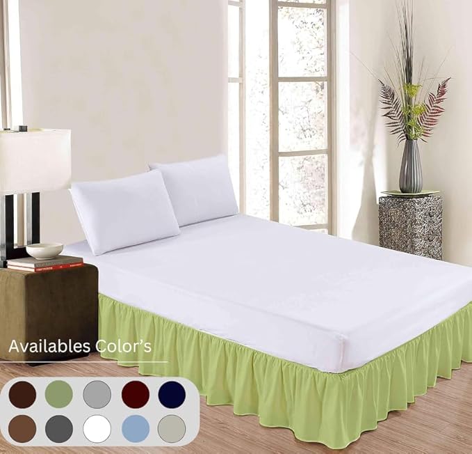 Ruffle Bed Skirt with Split Corners, Microfiber Dust Ruffled for a Perfectly Tailored Bedding Ensemble, Wrinkle and Fade Free, Easy Fit, Queen Size 16 Inch Drop, Sage