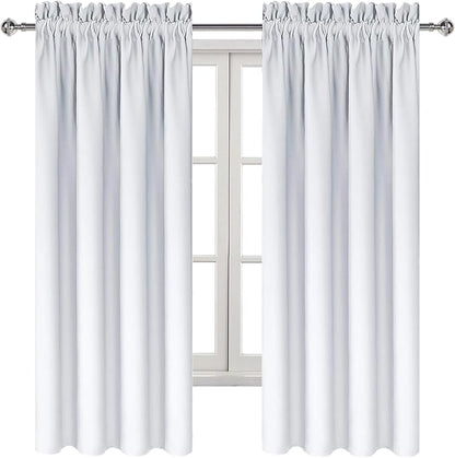 DWCN Blackout Curtains for Bedroom - Thermal Insulated Privacy Energy Saving Rod Pocket Drapes for Living Room, W 38 x L 63 Inch, Greyish White, Set of 2