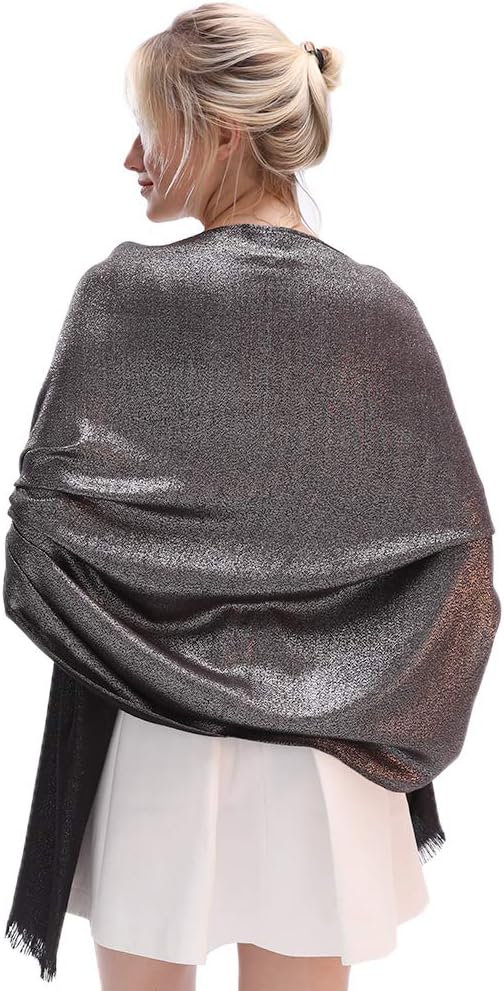 LMVERNA Women's Sparkling Metallic Soft Pashmina Shawls and Wraps Scarf in Solid Colors