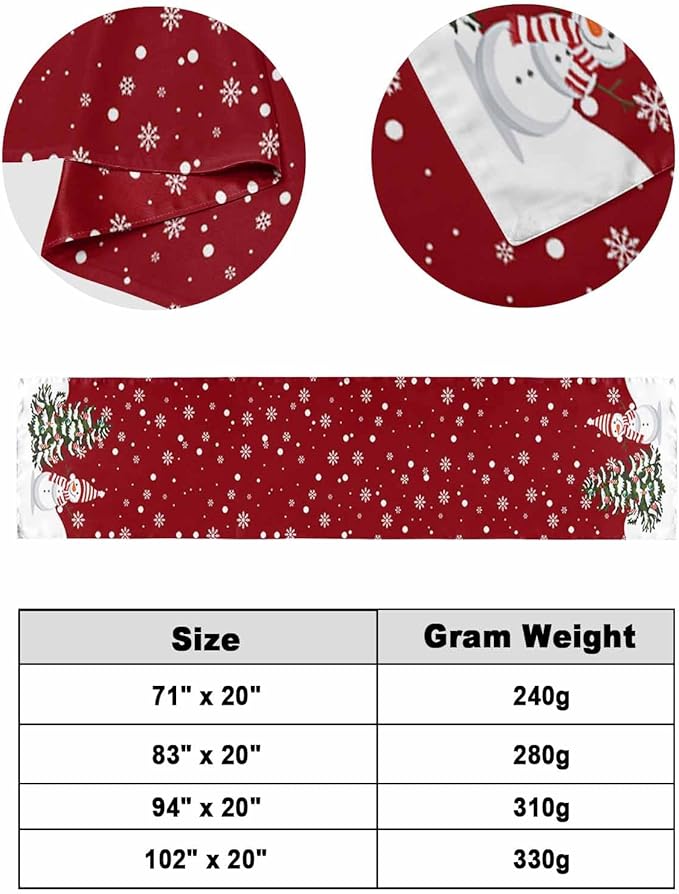 Christmas Tree Snowflakes Snowman Bed Runners for Bedroom Hotel,Decorative Bedding Scarf Red White Green Bed End Blanket Bedding Runner Scarves for King Size Bed,102x20in