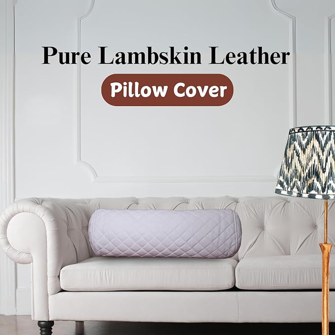 Neck Roll Pillow Cushion Cover, 14x6 Inch Full Moon Round Bolster Pillow Case, Cylinder Soft Lambskin Leather Pillowcase for Head, Spine & Neck Support During Sleep - Quilted White Pack of 1