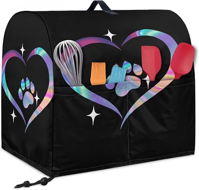Dog Paw Heart Print Mixer Cover Stand Mixer Dust Proof Covers with Handle and Front Pockets Kitchen Aid Mixer Cover for 6-8 Qt Mixer,Kitchen Coffee Maker Toaster Machine Dust Cover