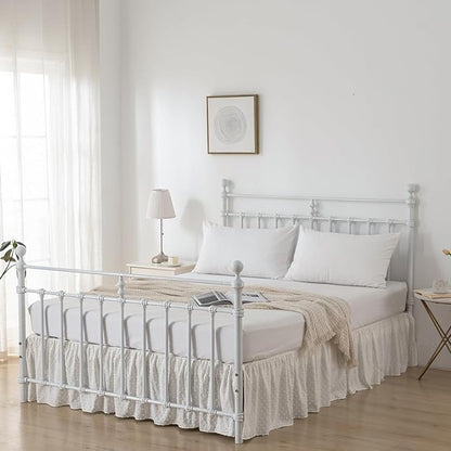 Tufted Dot Bed Skirt Queen Size Ruffled Bed Skirt with Split Corners, 14 Inch Drop Dust Ruffle Bed Skirts with Platform, Ivory