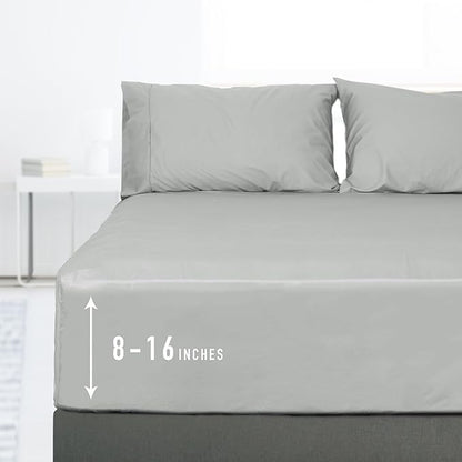 Sunflower California King Fitted Sheet, 1-Piece Deep Pocket Fitted Bottom Sheet 16", 100% Cotton Sateen Soft Breathable, Silver Gray
