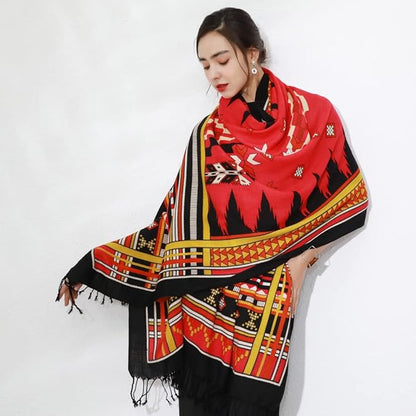 DANA XU 100% Merino Wool Pashmina Shawl for Women 96"x43", Oversized Cashmere Wrap with Tassels, Floral Travel Blanket Cape