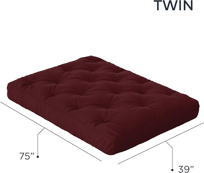 Royal Sleep Products by The Futon Factory 6 inch Foam Futon Mattress - Solid Burgundy Cover - Twin Size - CertiPUR Certified Foams - Made in USA - Replacement Mattress - (Frame not Included)